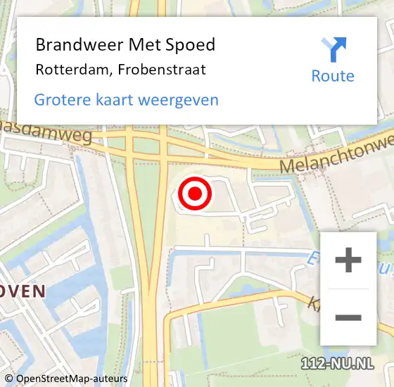 Locatie op kaart van de 112 melding: Brandweer Met Spoed Naar Rotterdam, Frobenstraat op 4 februari 2024 03:18