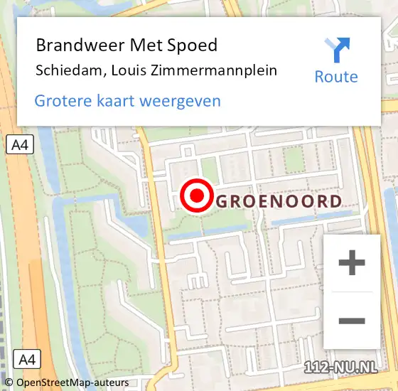 Locatie op kaart van de 112 melding: Brandweer Met Spoed Naar Schiedam, Louis Zimmermannplein op 4 februari 2024 08:11