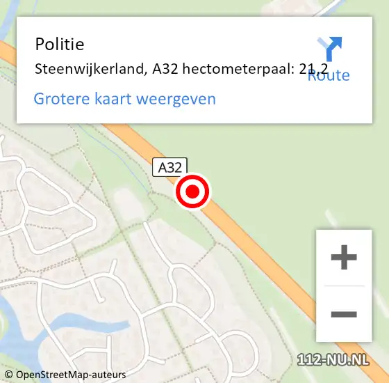 Locatie op kaart van de 112 melding: Politie Steenwijkerland, A32 hectometerpaal: 21,2 op 4 februari 2024 08:38