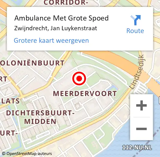 Locatie op kaart van de 112 melding: Ambulance Met Grote Spoed Naar Zwijndrecht, Jan Luykenstraat op 4 februari 2024 09:46