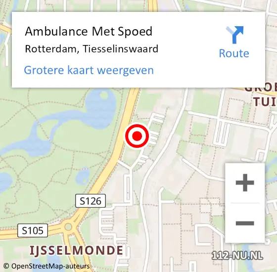 Locatie op kaart van de 112 melding: Ambulance Met Spoed Naar Rotterdam, Tiesselinswaard op 4 februari 2024 10:17