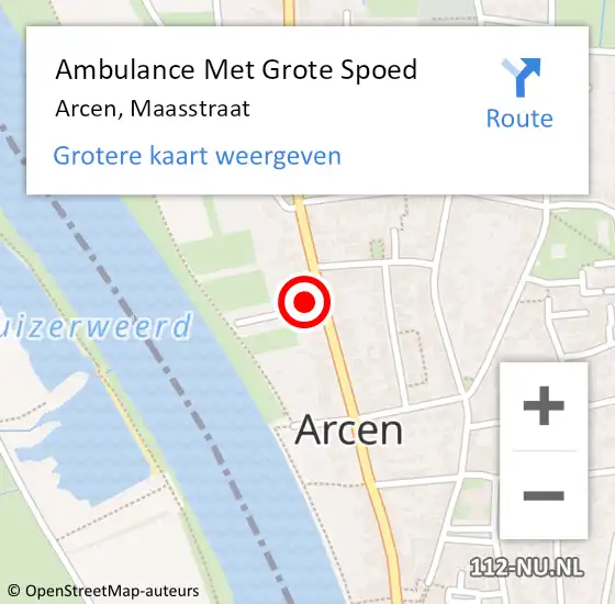 Locatie op kaart van de 112 melding: Ambulance Met Grote Spoed Naar Arcen, Maasstraat op 4 februari 2024 10:18