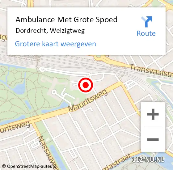 Locatie op kaart van de 112 melding: Ambulance Met Grote Spoed Naar Dordrecht, Weizigtweg op 4 februari 2024 10:20
