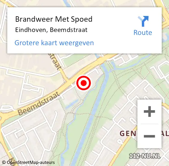 Locatie op kaart van de 112 melding: Brandweer Met Spoed Naar Eindhoven, Beemdstraat op 4 februari 2024 10:27