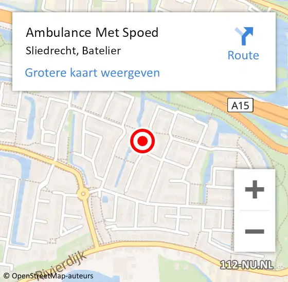 Locatie op kaart van de 112 melding: Ambulance Met Spoed Naar Sliedrecht, Batelier op 4 februari 2024 10:55