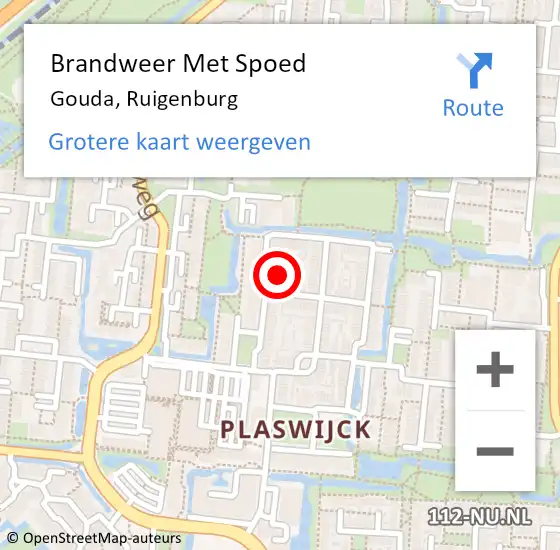 Locatie op kaart van de 112 melding: Brandweer Met Spoed Naar Gouda, Ruigenburg op 4 februari 2024 11:46