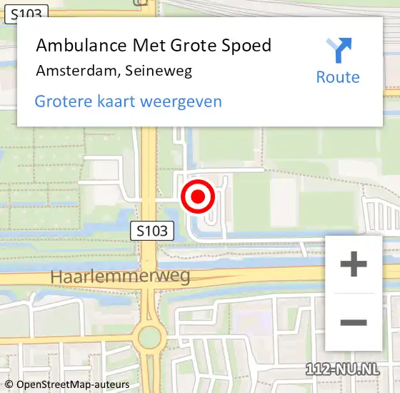 Locatie op kaart van de 112 melding: Ambulance Met Grote Spoed Naar Amsterdam, Seineweg op 4 februari 2024 12:13