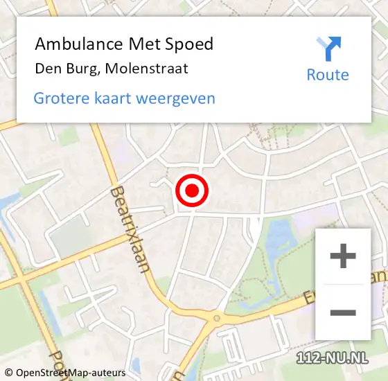 Locatie op kaart van de 112 melding: Ambulance Met Spoed Naar Den Burg, Molenstraat op 4 februari 2024 13:07