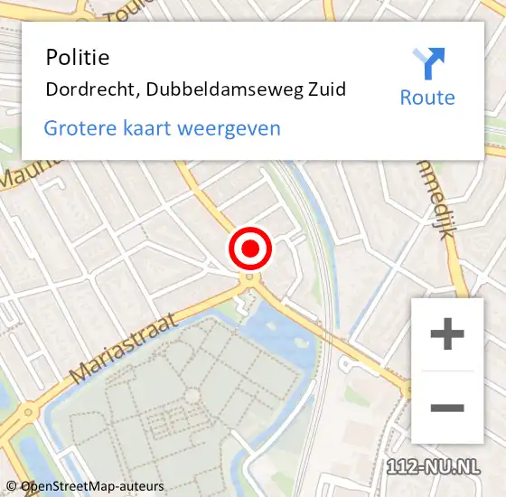 Locatie op kaart van de 112 melding: Politie Dordrecht, Dubbeldamseweg Zuid op 4 februari 2024 13:37