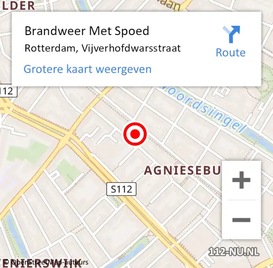 Locatie op kaart van de 112 melding: Brandweer Met Spoed Naar Rotterdam, Vijverhofdwarsstraat op 4 februari 2024 14:12