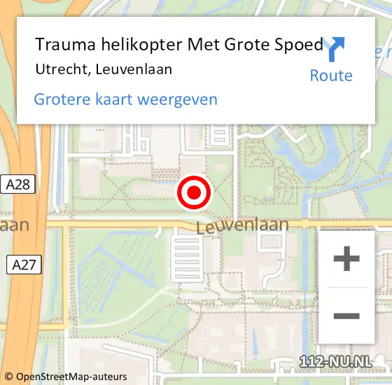 Locatie op kaart van de 112 melding: Trauma helikopter Met Grote Spoed Naar Utrecht, Leuvenlaan op 4 februari 2024 14:17