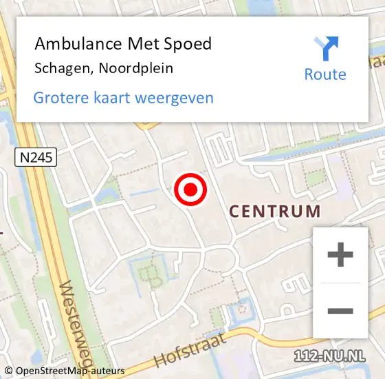 Locatie op kaart van de 112 melding: Ambulance Met Spoed Naar Schagen, Noordplein op 4 februari 2024 14:33