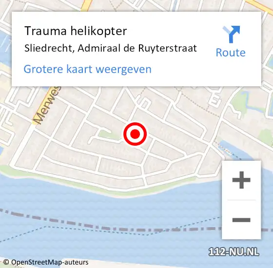 Locatie op kaart van de 112 melding: Trauma helikopter Sliedrecht, Admiraal de Ruyterstraat op 4 februari 2024 15:54