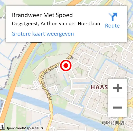 Locatie op kaart van de 112 melding: Brandweer Met Spoed Naar Oegstgeest, Anthon van der Horstlaan op 4 februari 2024 16:28