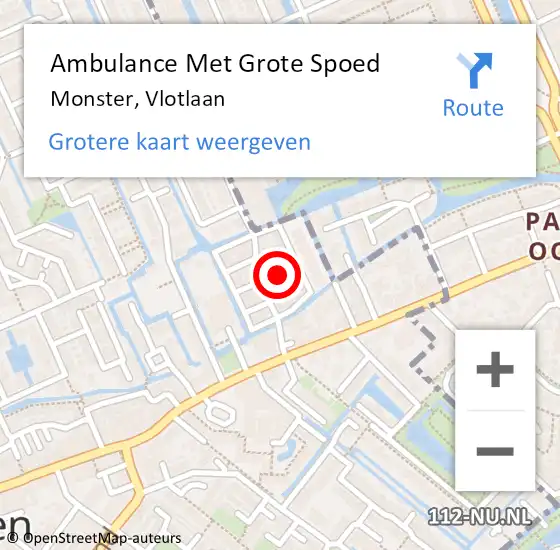 Locatie op kaart van de 112 melding: Ambulance Met Grote Spoed Naar Monster, Vlotlaan op 4 februari 2024 17:43