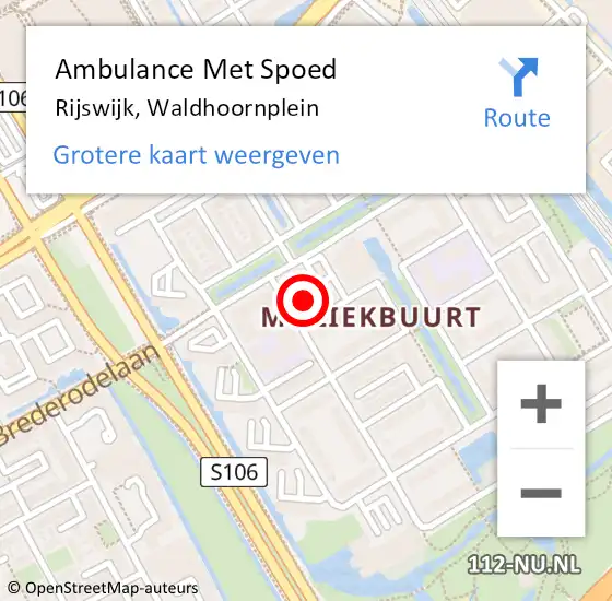 Locatie op kaart van de 112 melding: Ambulance Met Spoed Naar Rijswijk, Waldhoornplein op 4 februari 2024 18:06