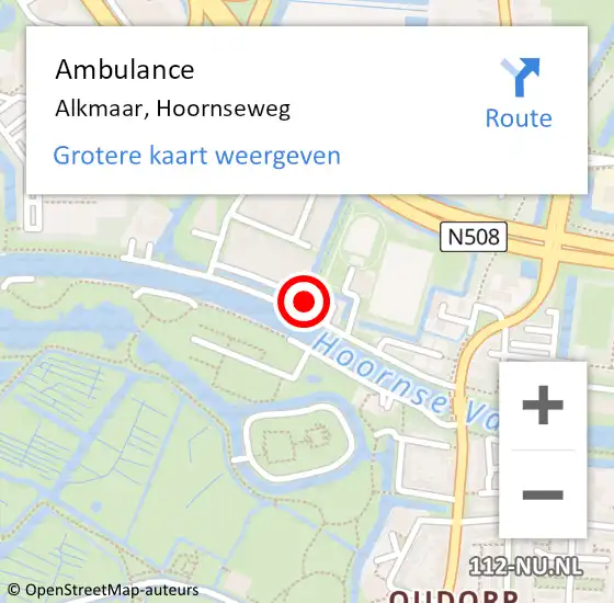 Locatie op kaart van de 112 melding: Ambulance Alkmaar, Hoornseweg op 4 februari 2024 19:08