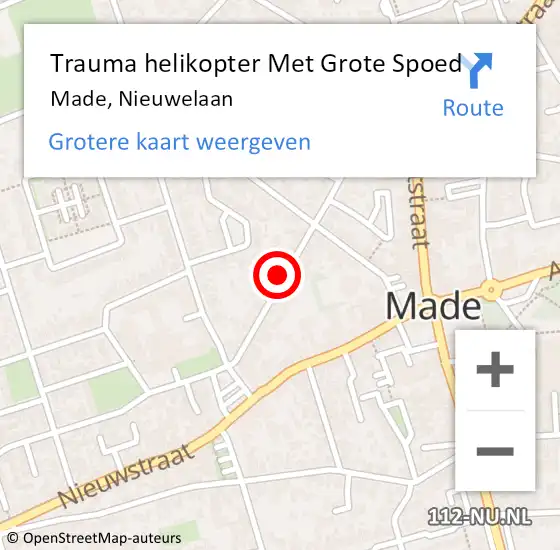 Locatie op kaart van de 112 melding: Trauma helikopter Met Grote Spoed Naar Made, Nieuwelaan op 4 februari 2024 19:26