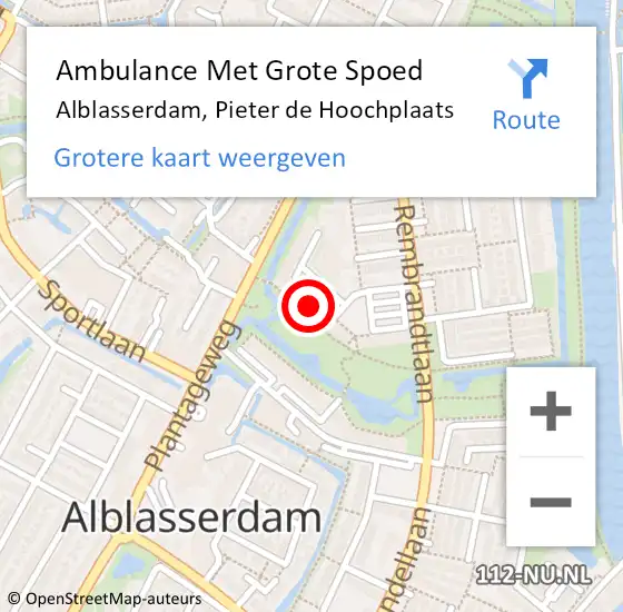 Locatie op kaart van de 112 melding: Ambulance Met Grote Spoed Naar Alblasserdam, Pieter de Hoochplaats op 4 februari 2024 19:34