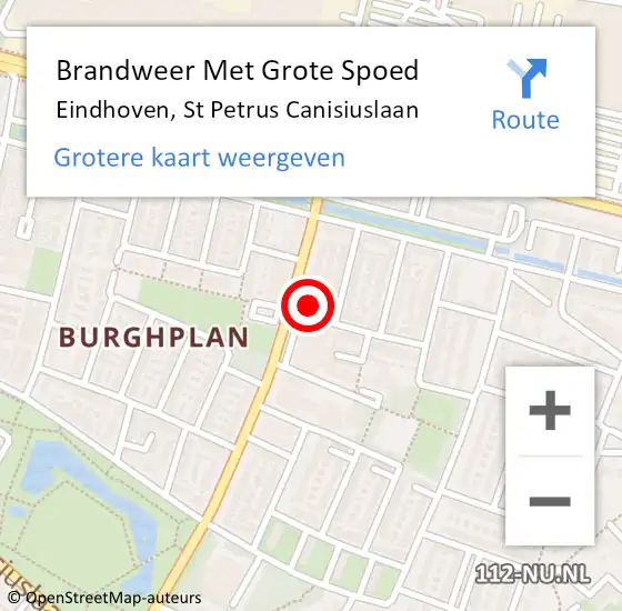 Locatie op kaart van de 112 melding: Brandweer Met Grote Spoed Naar Eindhoven, St Petrus Canisiuslaan op 4 februari 2024 19:59