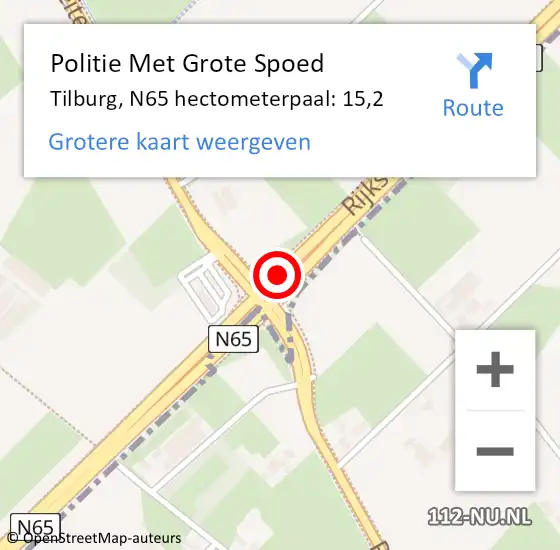 Locatie op kaart van de 112 melding: Politie Met Grote Spoed Naar Tilburg, N65 hectometerpaal: 15,2 op 4 februari 2024 20:02