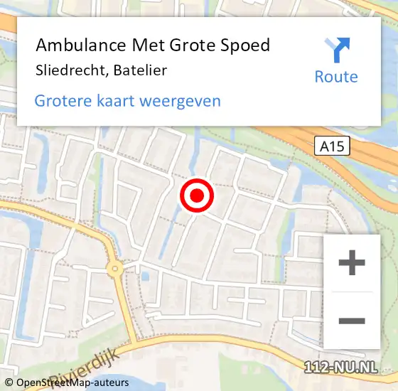 Locatie op kaart van de 112 melding: Ambulance Met Grote Spoed Naar Sliedrecht, Batelier op 4 februari 2024 22:37