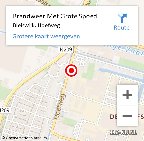 Locatie op kaart van de 112 melding: Brandweer Met Grote Spoed Naar Bleiswijk, Hoefweg op 4 februari 2024 23:00