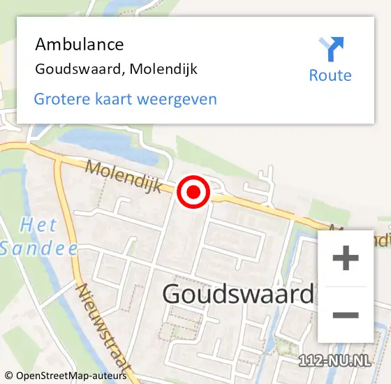 Locatie op kaart van de 112 melding: Ambulance Goudswaard, Molendijk op 4 februari 2024 23:57