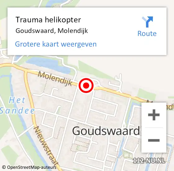 Locatie op kaart van de 112 melding: Trauma helikopter Goudswaard, Molendijk op 5 februari 2024 00:02