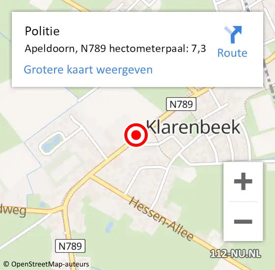 Locatie op kaart van de 112 melding: Politie Apeldoorn, N789 hectometerpaal: 7,3 op 5 februari 2024 02:09
