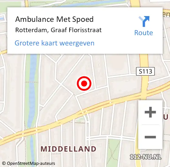 Locatie op kaart van de 112 melding: Ambulance Met Spoed Naar Rotterdam, Graaf Florisstraat op 5 februari 2024 04:47