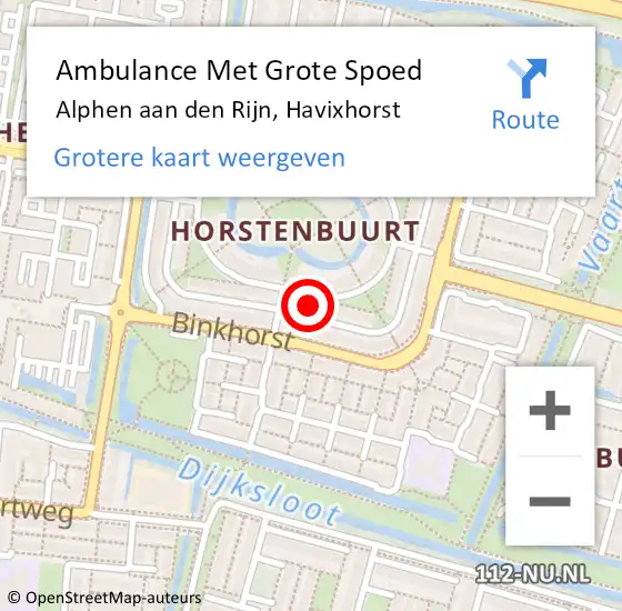 Locatie op kaart van de 112 melding: Ambulance Met Grote Spoed Naar Alphen aan den Rijn, Havixhorst op 5 februari 2024 06:31