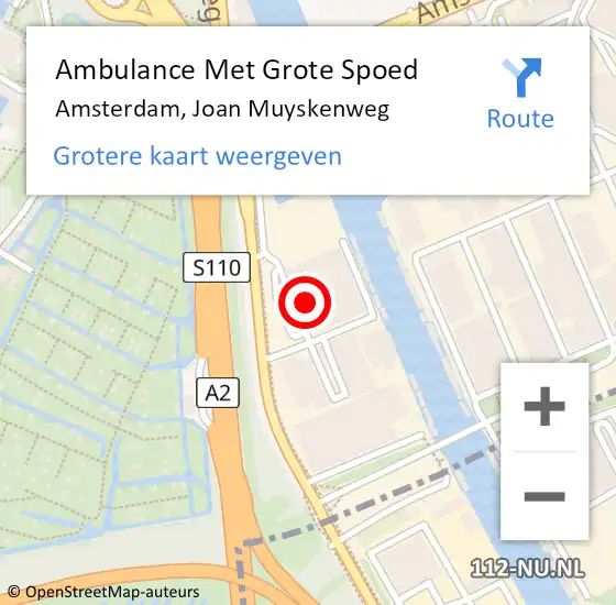 Locatie op kaart van de 112 melding: Ambulance Met Grote Spoed Naar Amsterdam, Joan Muyskenweg op 5 februari 2024 07:55