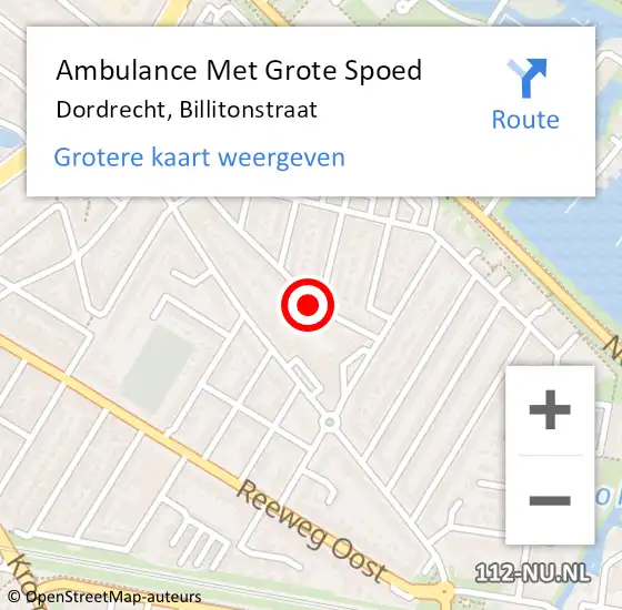 Locatie op kaart van de 112 melding: Ambulance Met Grote Spoed Naar Dordrecht, Billitonstraat op 5 februari 2024 08:23