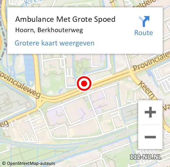 Locatie op kaart van de 112 melding: Ambulance Met Grote Spoed Naar Hoorn, Berkhouterweg op 5 februari 2024 08:55