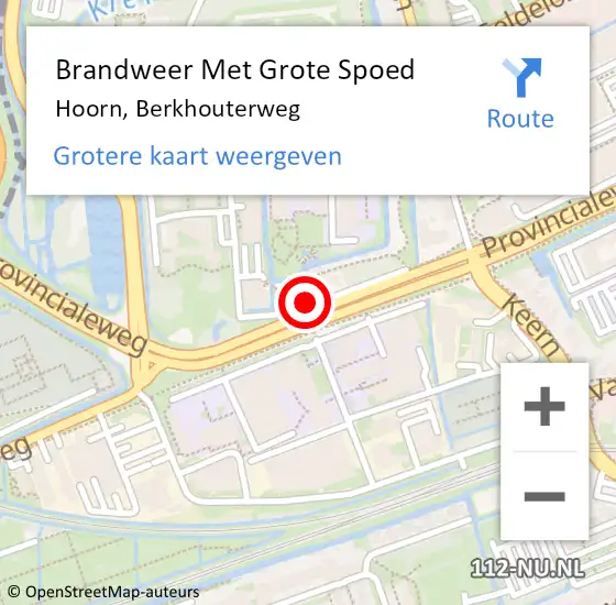 Locatie op kaart van de 112 melding: Brandweer Met Grote Spoed Naar Hoorn, Berkhouterweg op 5 februari 2024 09:00