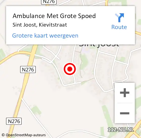 Locatie op kaart van de 112 melding: Ambulance Met Grote Spoed Naar Sint Joost, Kievitstraat op 5 februari 2024 09:26