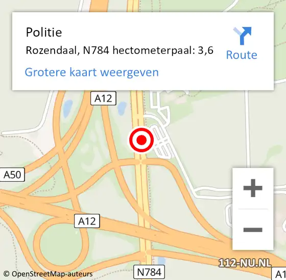 Locatie op kaart van de 112 melding: Politie Rozendaal, N784 hectometerpaal: 3,6 op 5 februari 2024 09:38