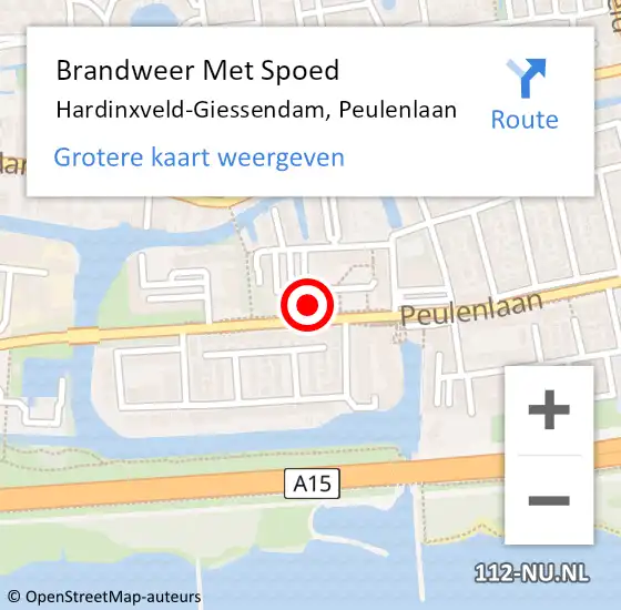 Locatie op kaart van de 112 melding: Brandweer Met Spoed Naar Hardinxveld-Giessendam, Peulenlaan op 5 februari 2024 12:24