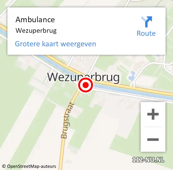 Locatie op kaart van de 112 melding: Ambulance Wezuperbrug op 5 februari 2024 12:26