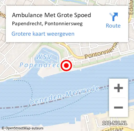 Locatie op kaart van de 112 melding: Ambulance Met Grote Spoed Naar Papendrecht, Pontonniersweg op 5 februari 2024 12:54