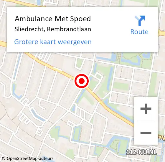 Locatie op kaart van de 112 melding: Ambulance Met Spoed Naar Sliedrecht, Rembrandtlaan op 5 februari 2024 13:13