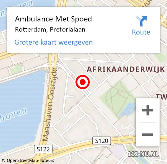 Locatie op kaart van de 112 melding: Ambulance Met Spoed Naar Rotterdam, Pretorialaan op 5 februari 2024 13:34