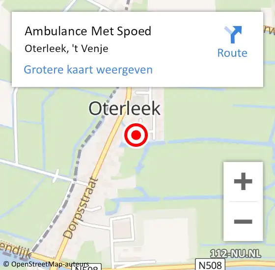 Locatie op kaart van de 112 melding: Ambulance Met Spoed Naar Oterleek, 't Venje op 5 februari 2024 13:42