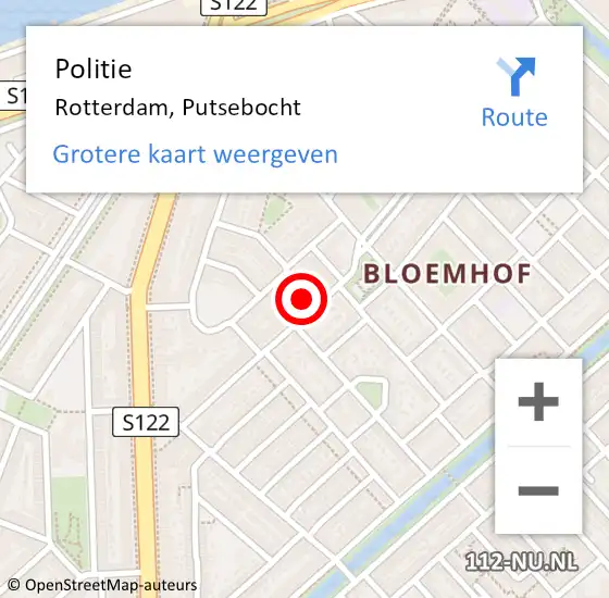 Locatie op kaart van de 112 melding: Politie Rotterdam, Putsebocht op 5 februari 2024 13:51