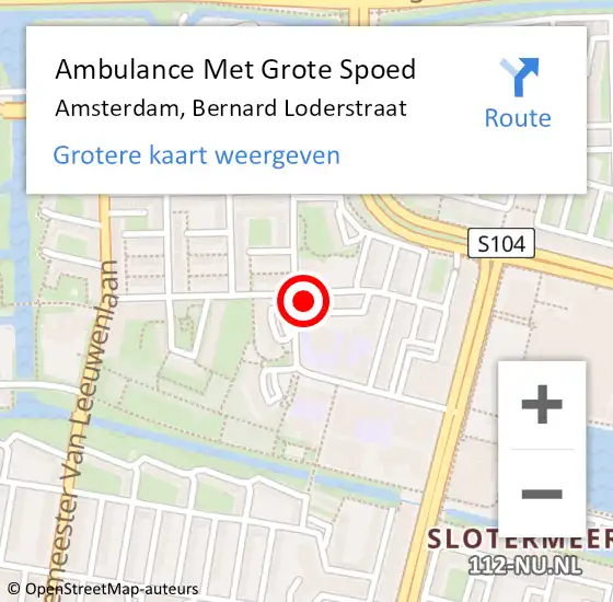 Locatie op kaart van de 112 melding: Ambulance Met Grote Spoed Naar Amsterdam, Bernard Loderstraat op 5 februari 2024 14:05