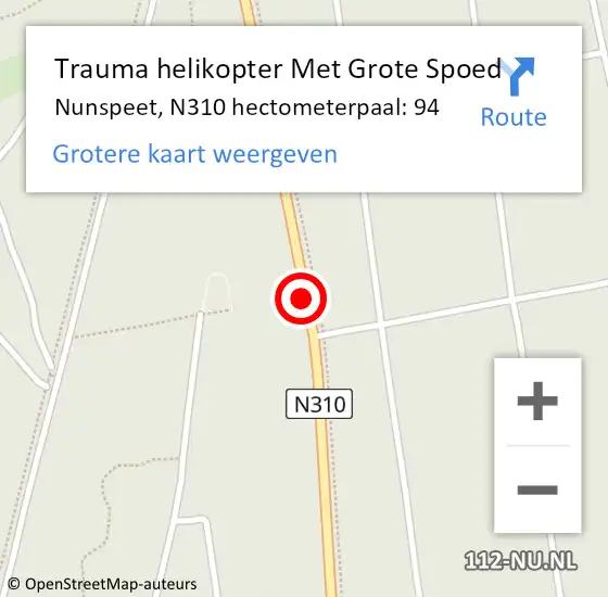 Locatie op kaart van de 112 melding: Trauma helikopter Met Grote Spoed Naar Nunspeet, N310 hectometerpaal: 94 op 5 februari 2024 15:04