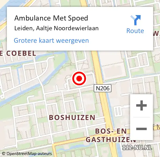 Locatie op kaart van de 112 melding: Ambulance Met Spoed Naar Leiden, Aaltje Noordewierlaan op 5 februari 2024 16:42