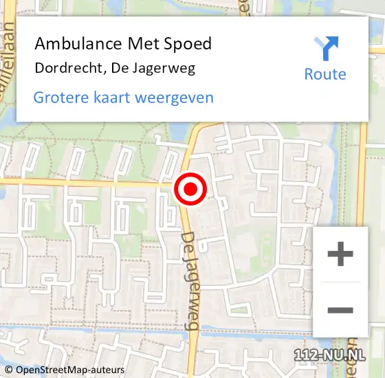Locatie op kaart van de 112 melding: Ambulance Met Spoed Naar Dordrecht, De Jagerweg op 5 februari 2024 18:11