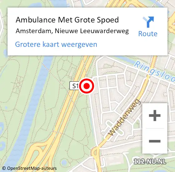 Locatie op kaart van de 112 melding: Ambulance Met Grote Spoed Naar Amsterdam, Nieuwe Leeuwarderweg op 5 februari 2024 18:18